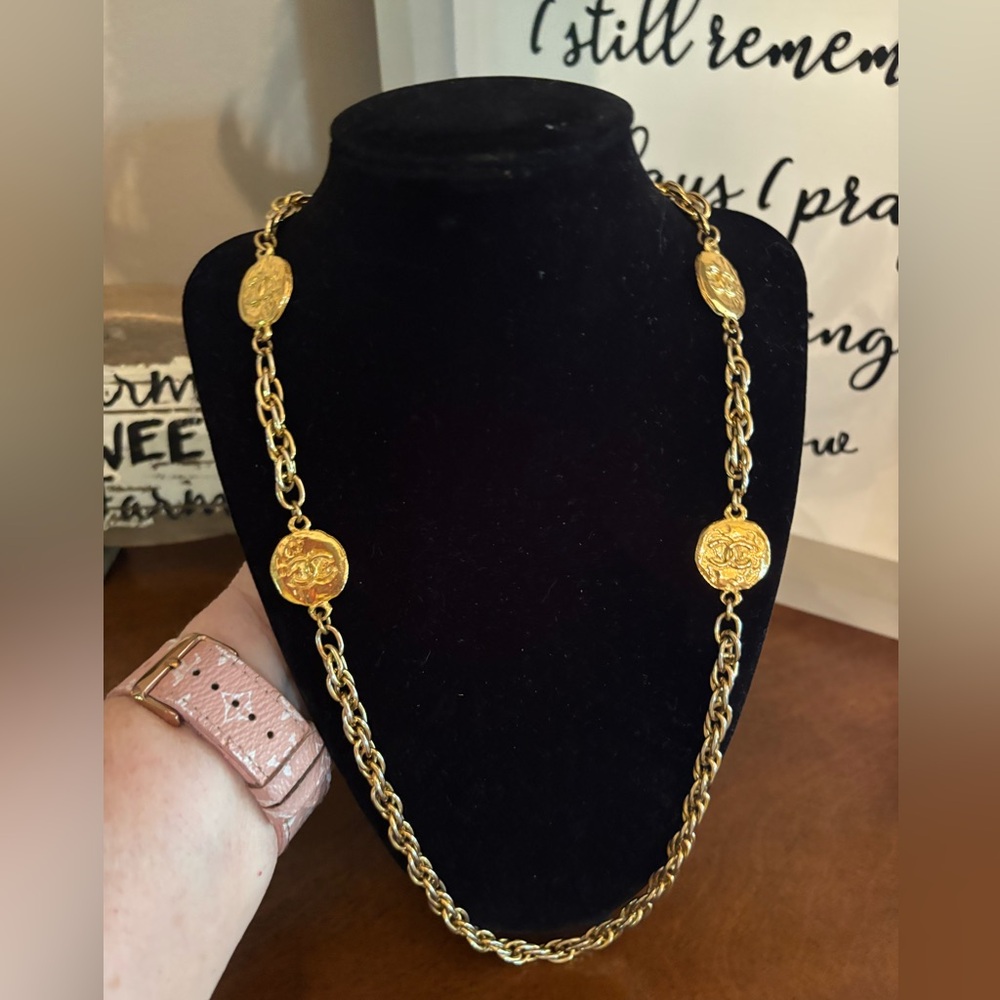 CHANEL CC Coin Logo Gold Plated Necklace with COA